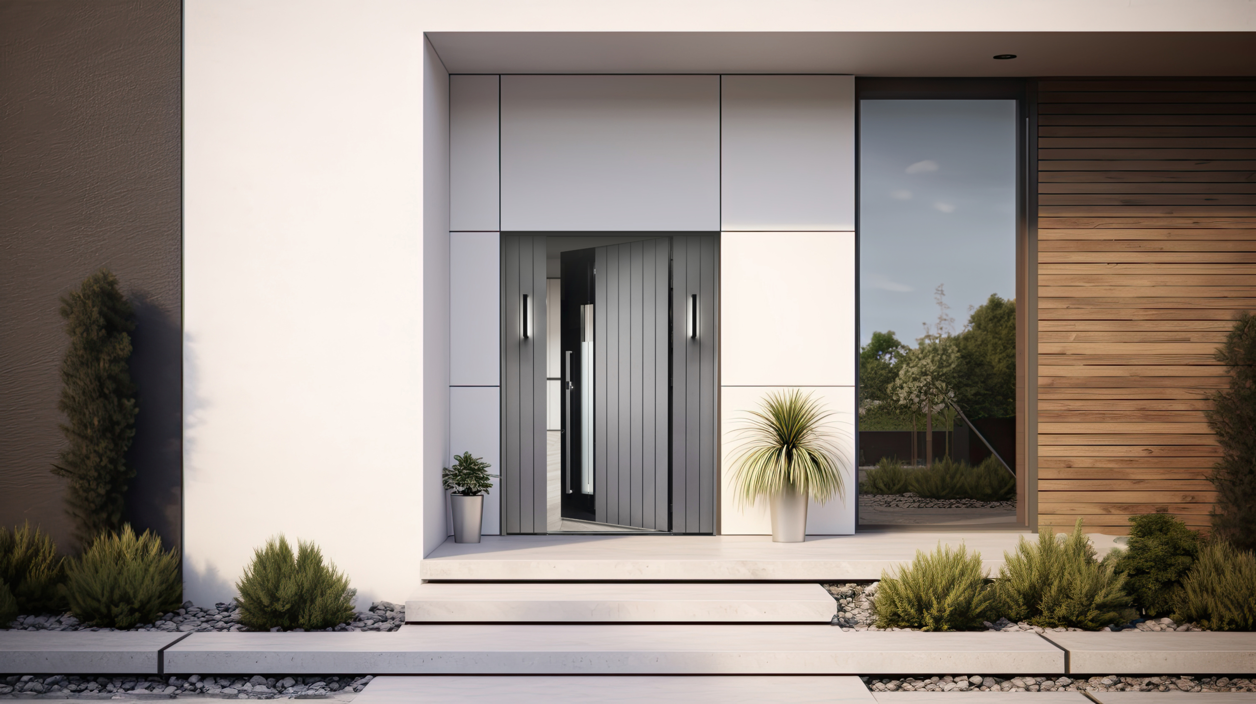 Moderne Aluminium-Haustür an einem Einfamilienhaus